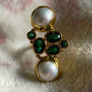 Real Pearl and Stone 18k GP Ring